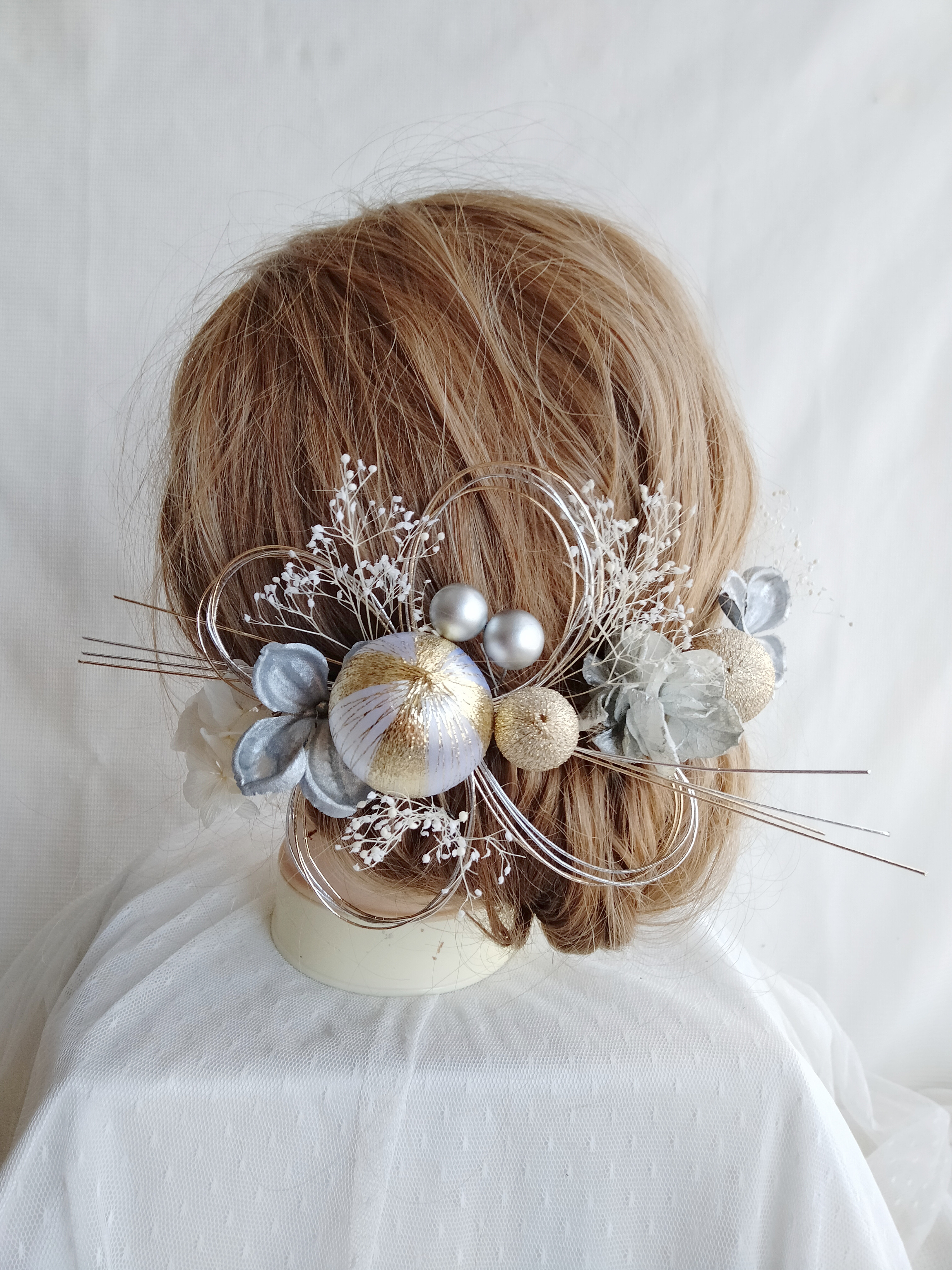 和玉　マリ玉　玉かんざし　水引　シルバー　銀　和装コーデ　成人式ヘア　卒業式ヘア