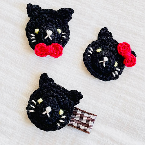 赤チェックねこちゃん♡パッチンピンヘアゴムセット ギンガムチェック