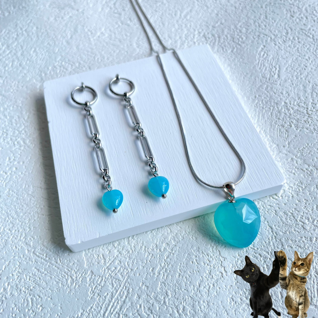 《チャリティー》【2点セット販売】天然石カルセドニーネックレス➕イヤリング/ピアス 金属アレルギー対応