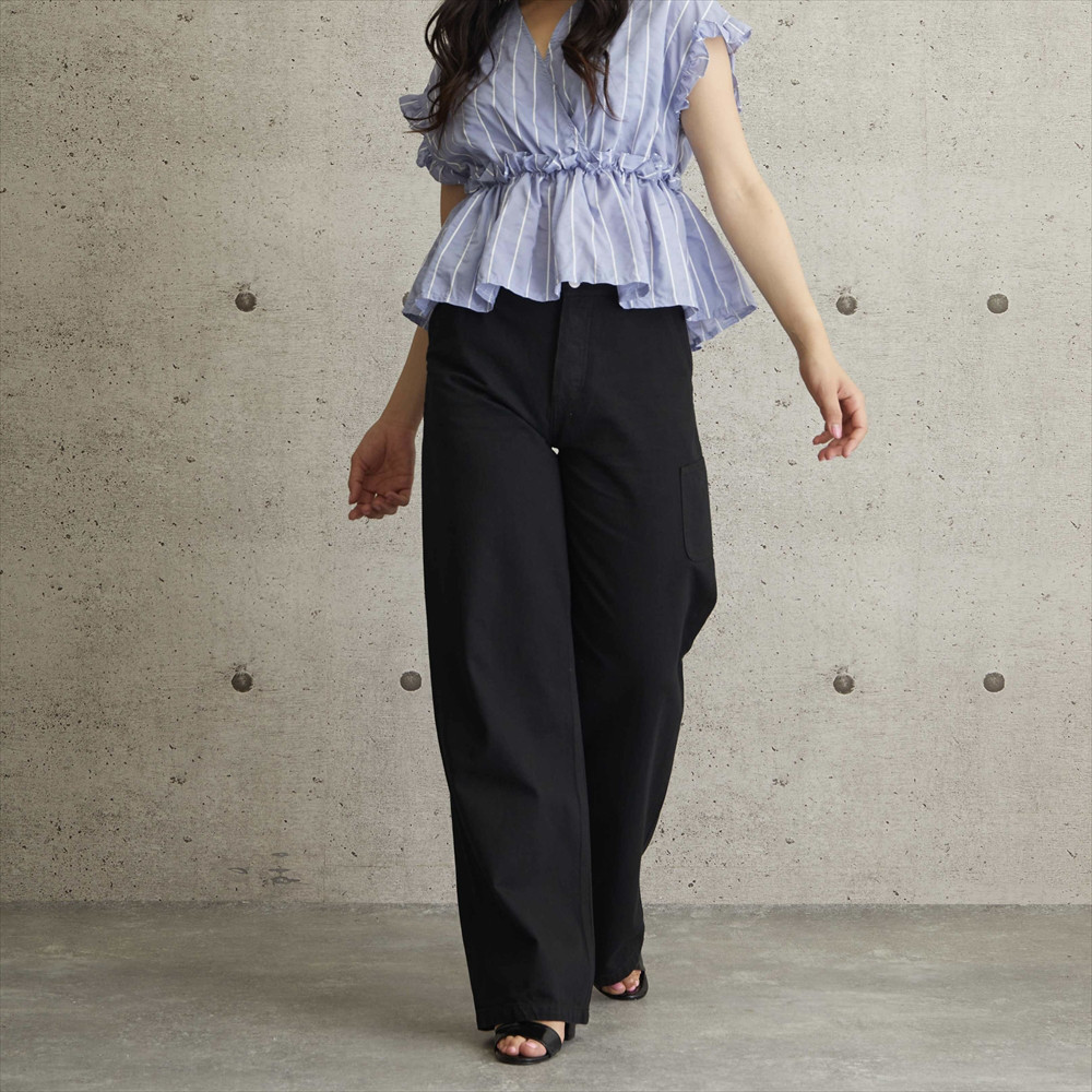 丈を自分サイズに変更可能　ディープブラック　カラーワークパンツ　M/Lサイズ　高身長さん　日本製