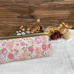 再販❺ yuwa ピンク花柄×ネイビー ペンがま口　スマートペンケース 3枚目の画像