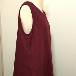 リネンのシンプルワンピース     ワインレッド ロング丈   ジャンパースカートにも 3枚目の画像