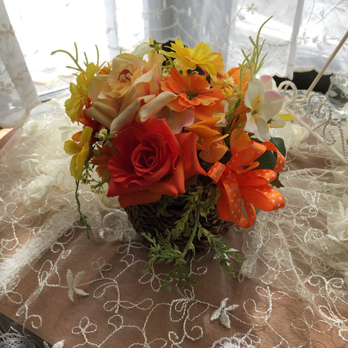 手作りオレンジ系アートフラワー 手作りオレンジ系アートフラワー