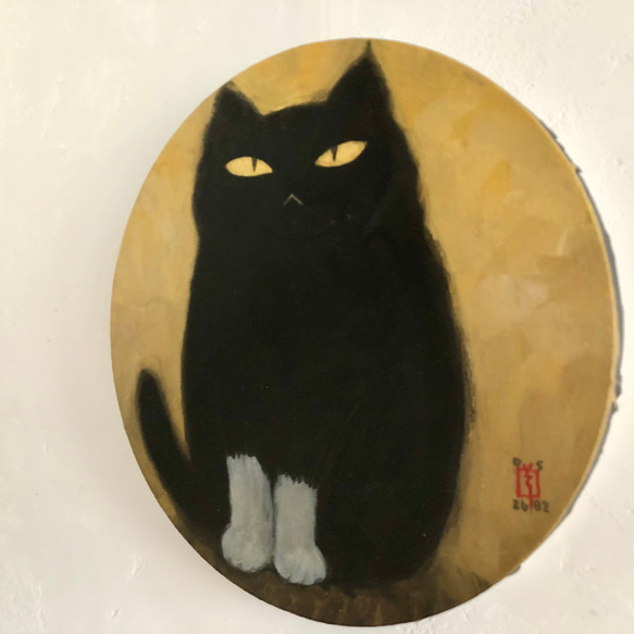 肉筆画  「そーねこ」 円型25／2682-003 3枚目の画像