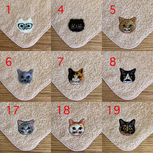 ホッと一息♡猫さん刺繍とカフェオレカラーの泉州ハンカチ