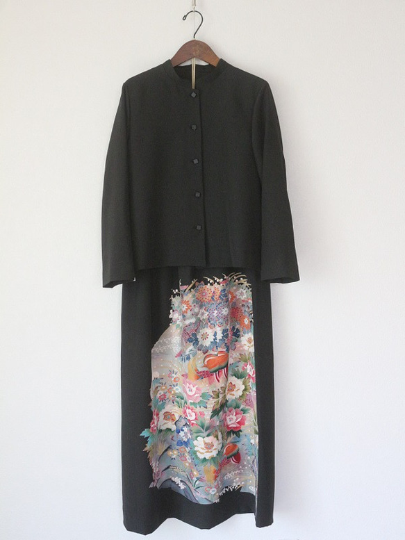 【着物リメイクオーダー】セットアップ　スタンドカラージャケット＆スカート（裏地なし） 6枚目の画像