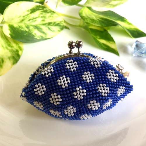 ビーズがま口 S 紺マットに白の水玉 がま口 reichan 通販 14435682