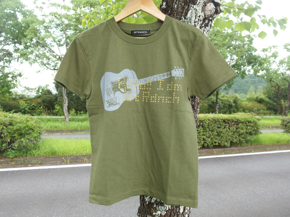 ギター＆JETRANCH Tシャツ　モスグリーン　プレゼント　ペア　アウトドア　カワイイ　カットソー　半袖　シンプル 2枚目の画像