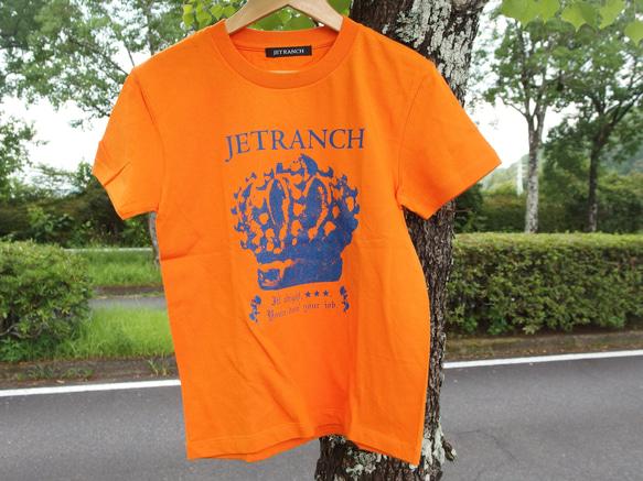 王冠ティアラTシャツ　オレンジ　着やすい　プレゼント　ペア　アウトドア　カワイイ　カットソー　半袖 1枚目の画像
