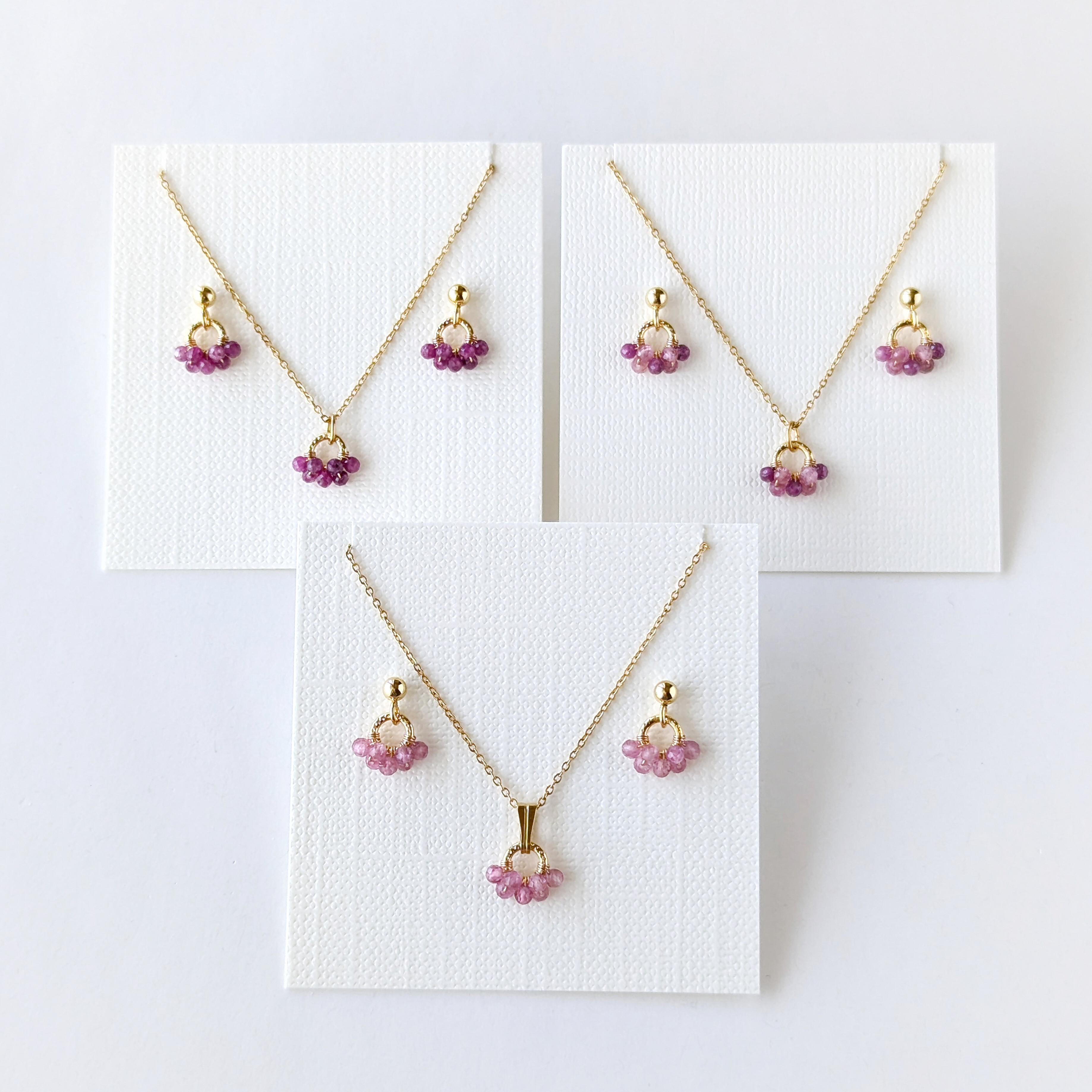 《選べるカラー》＊2点セット＊ ピンクトルマリン、ルビーのミニリングピアス / イヤリング、ネックレス