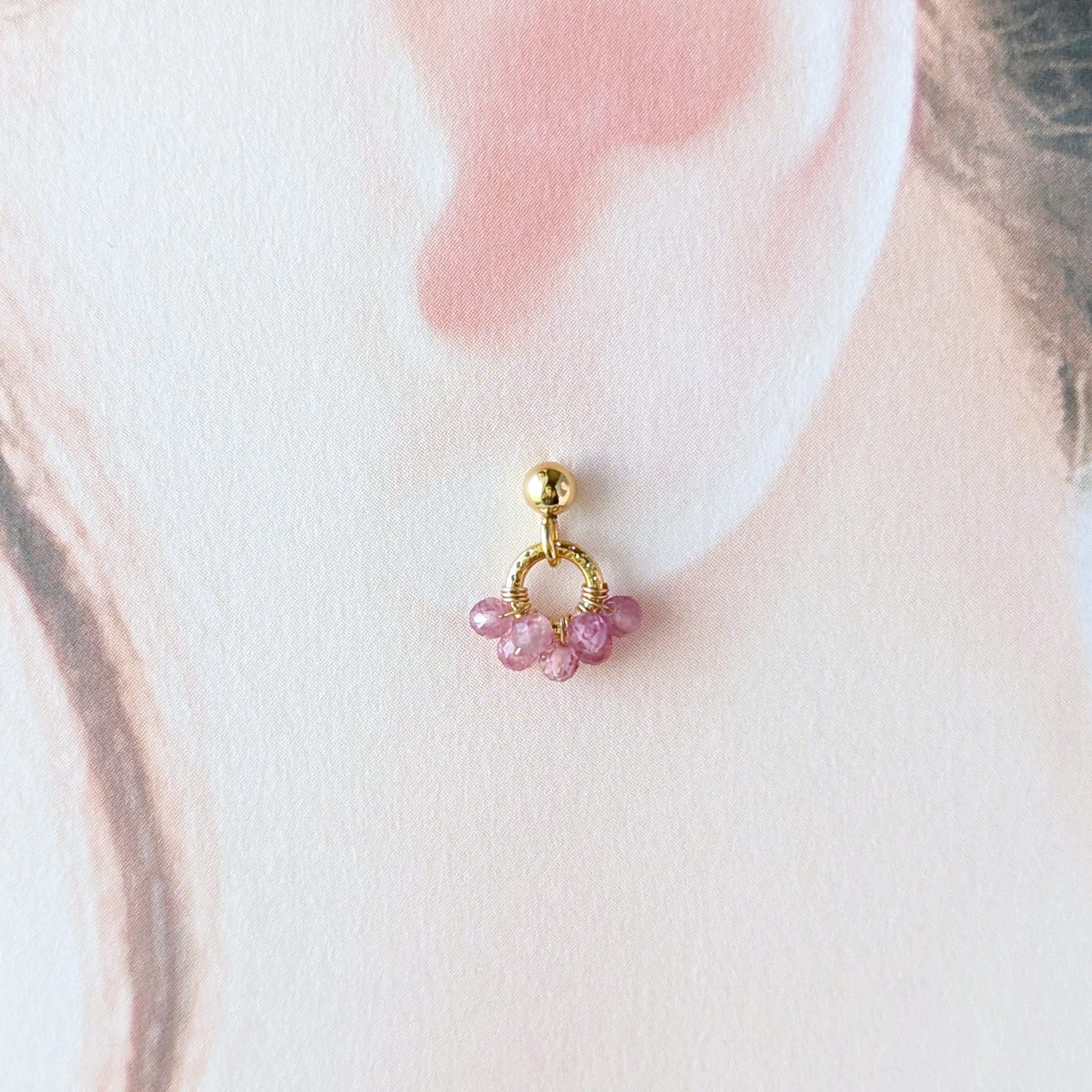 《選べるカラー》＊2点セット＊ ピンクトルマリン、ルビーのミニリングピアス / イヤリング、ネックレス