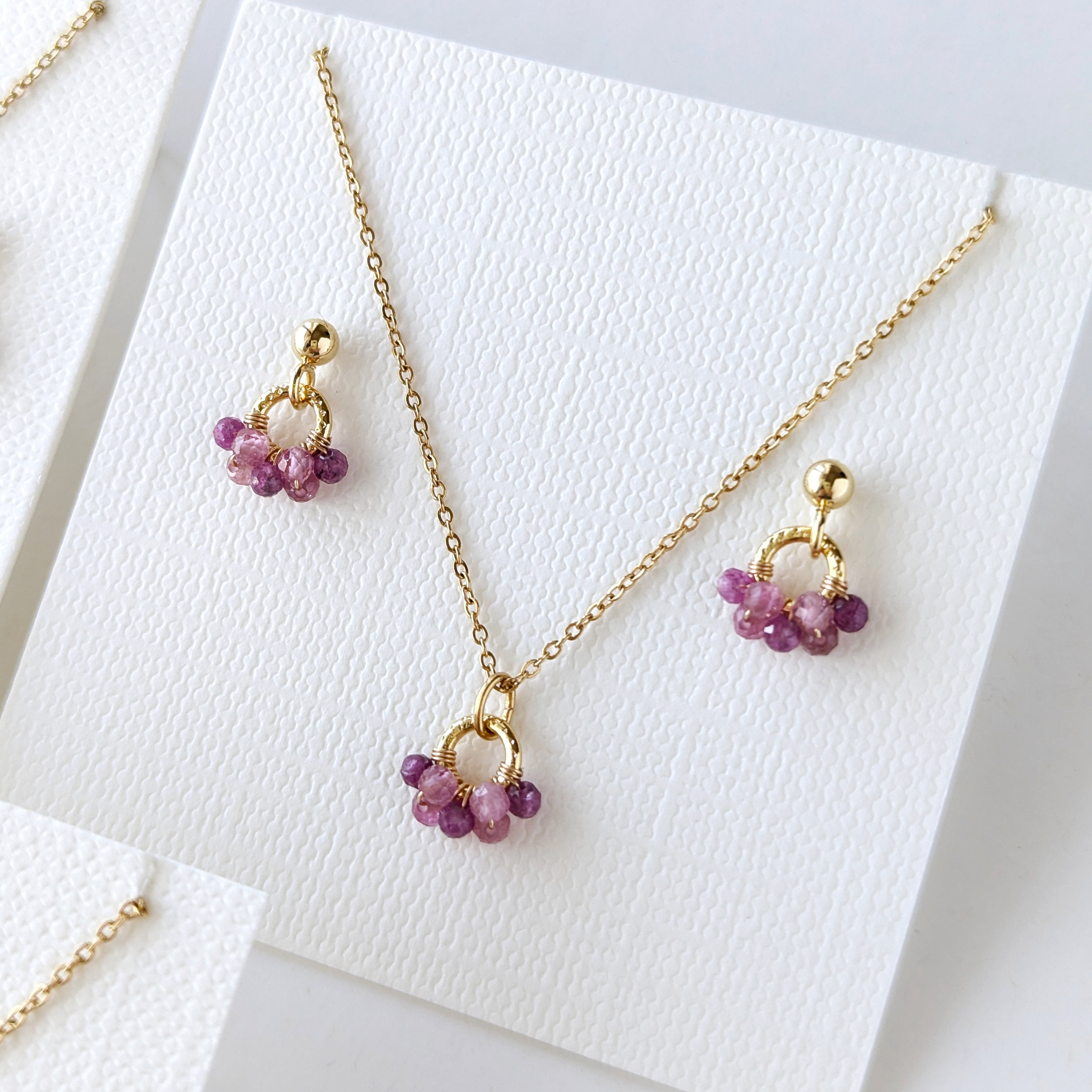 《選べるカラー》＊2点セット＊ ピンクトルマリン、ルビーのミニリングピアス / イヤリング、ネックレス