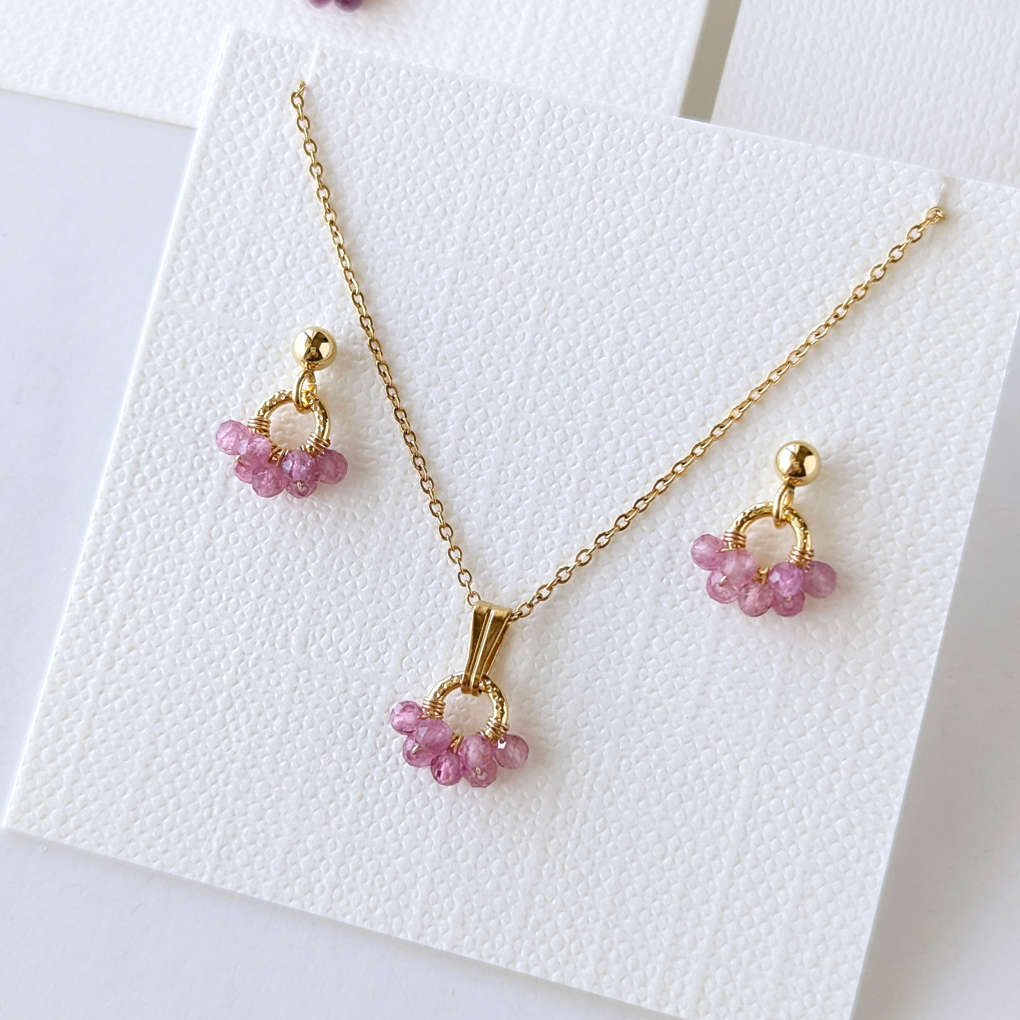 《選べるカラー》＊2点セット＊ ピンクトルマリン、ルビーのミニリングピアス / イヤリング、ネックレス