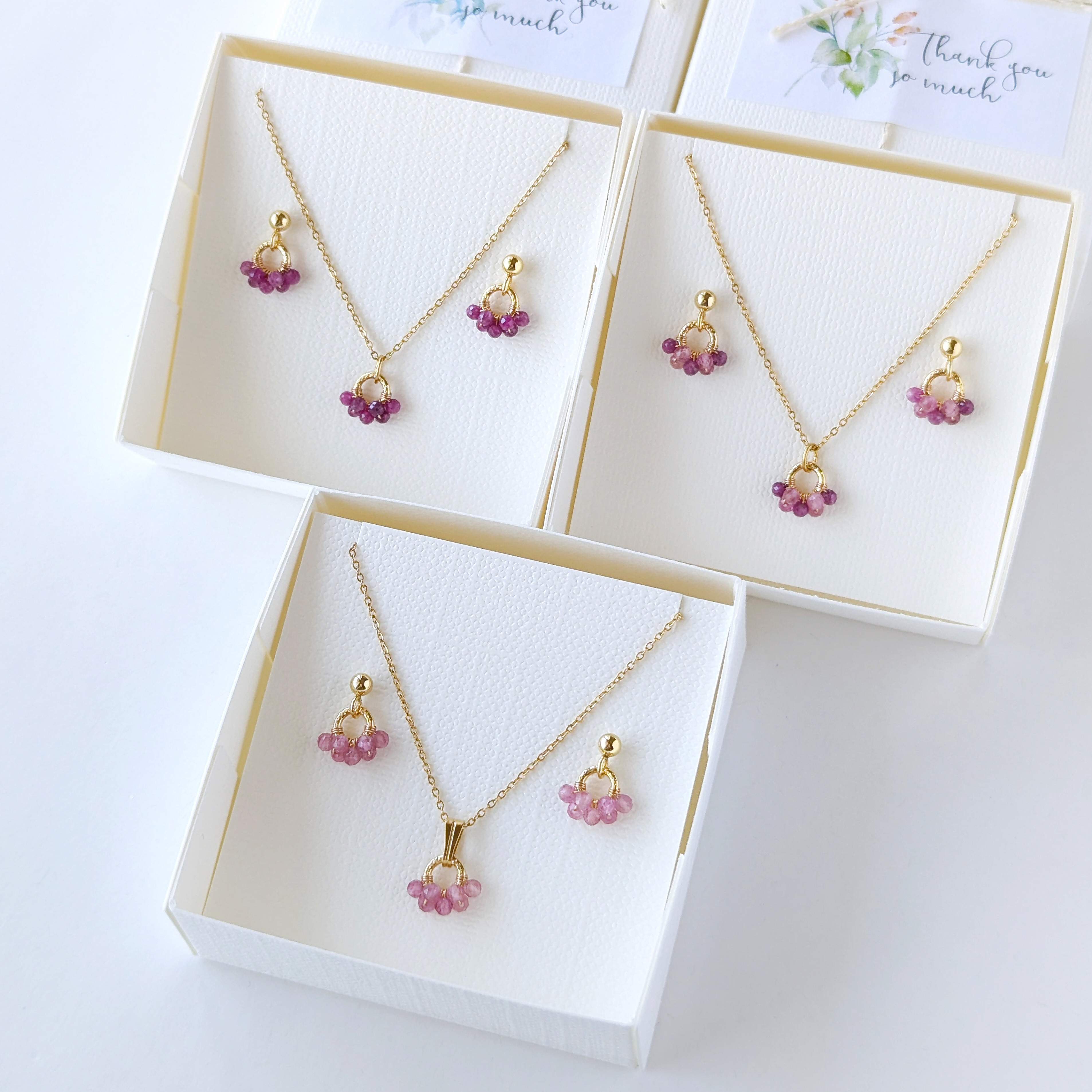 《選べるカラー》＊2点セット＊ ピンクトルマリン、ルビーのミニリングピアス / イヤリング、ネックレス