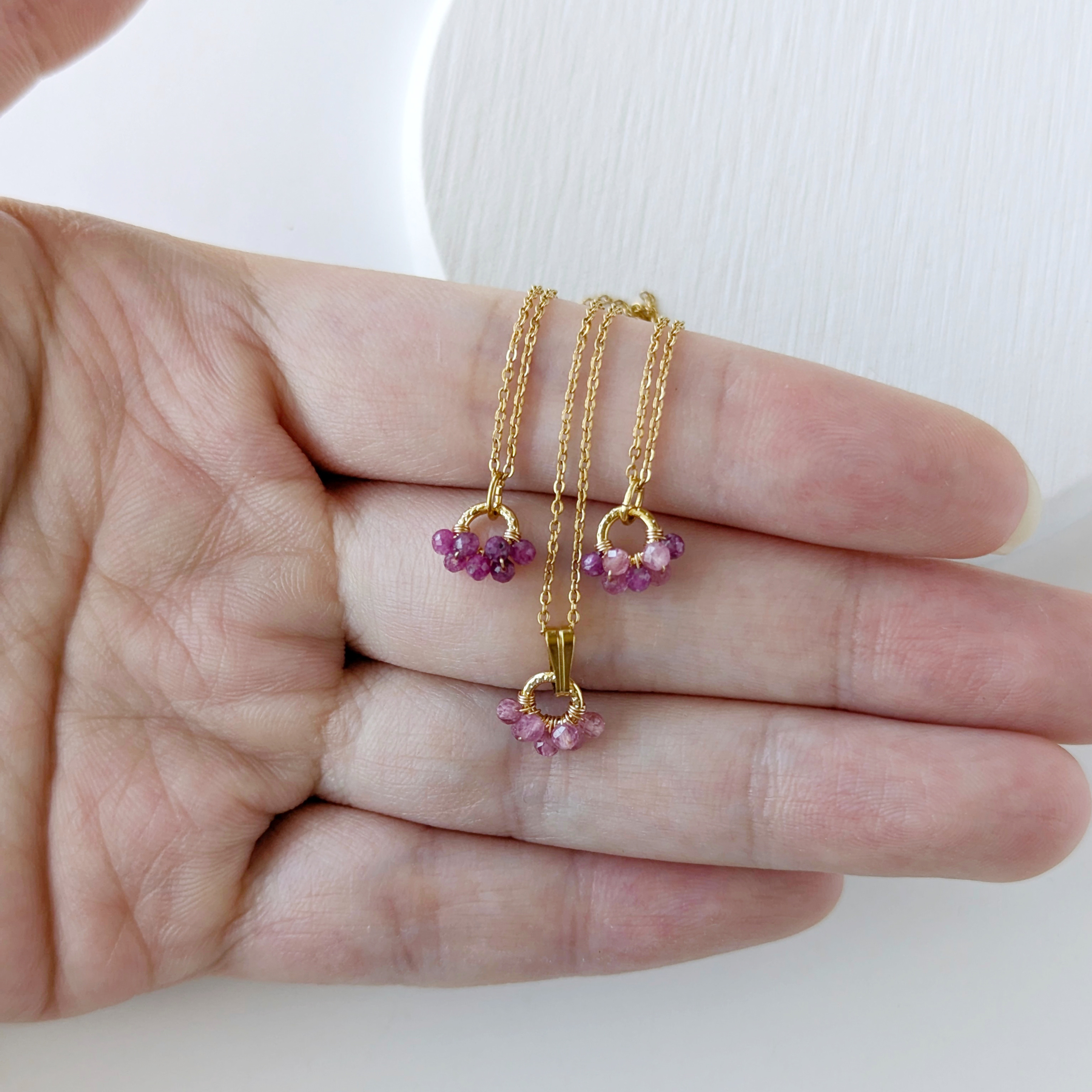 《選べるカラー》＊2点セット＊ ピンクトルマリン、ルビーのミニリングピアス / イヤリング、ネックレス