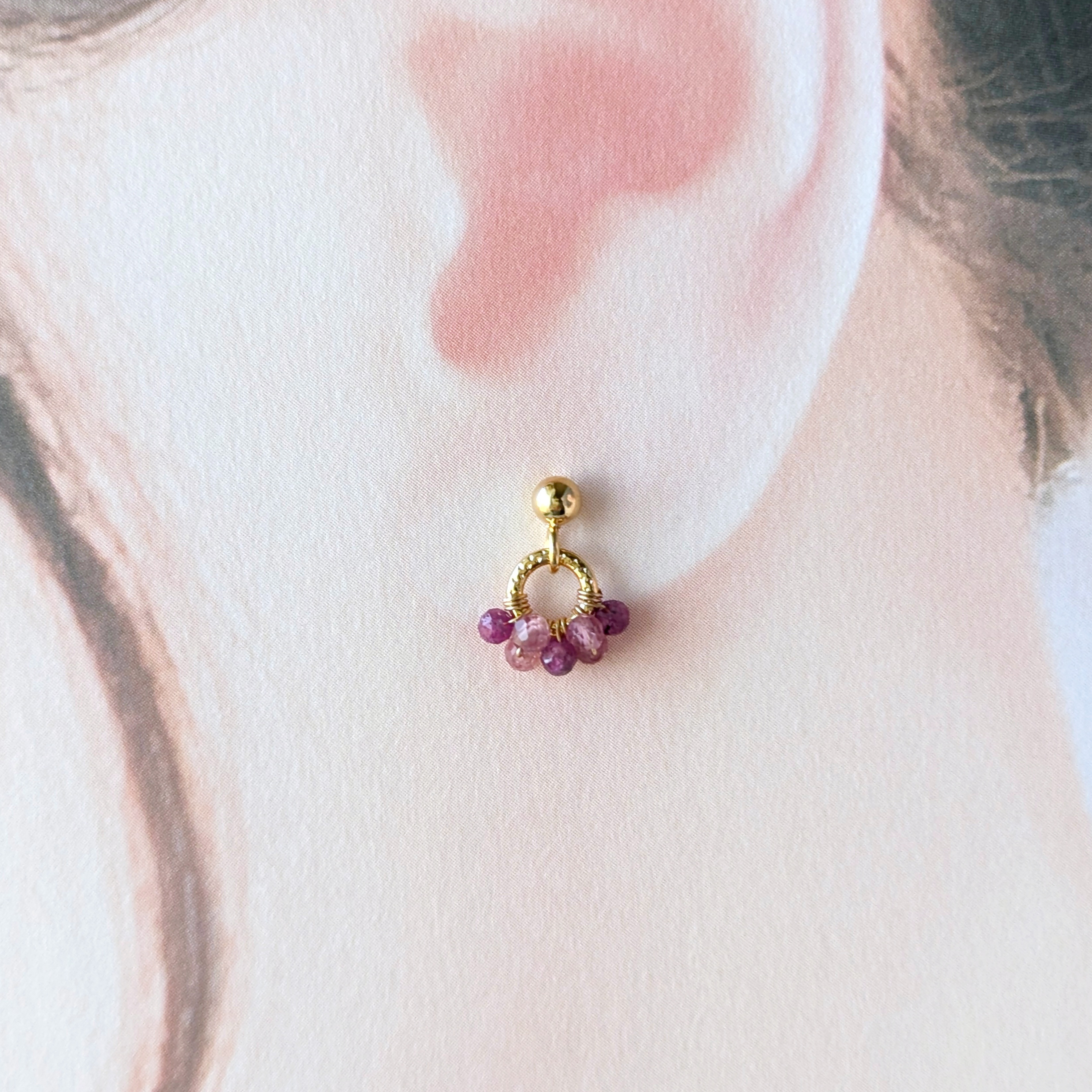 《選べるカラー》＊2点セット＊ ピンクトルマリン、ルビーのミニリングピアス / イヤリング、ネックレス