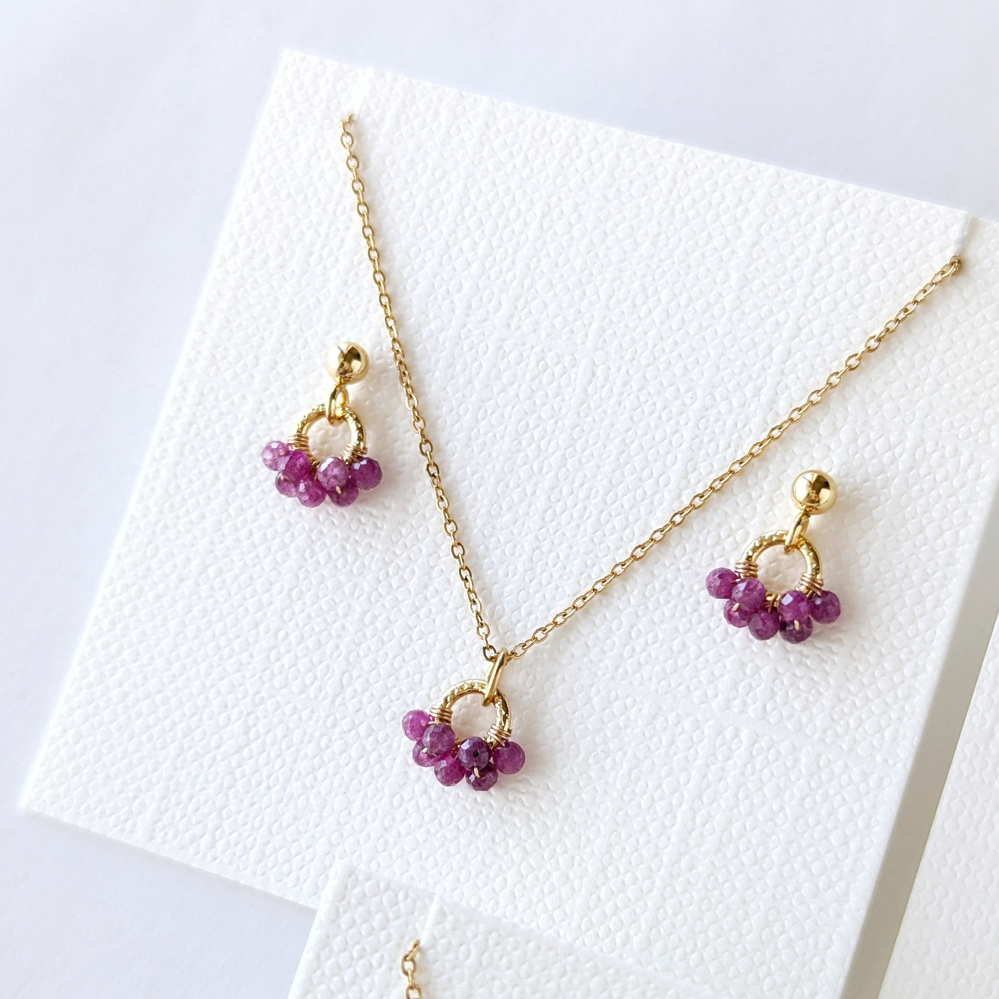 《選べるカラー》＊2点セット＊ ピンクトルマリン、ルビーのミニリングピアス / イヤリング、ネックレス