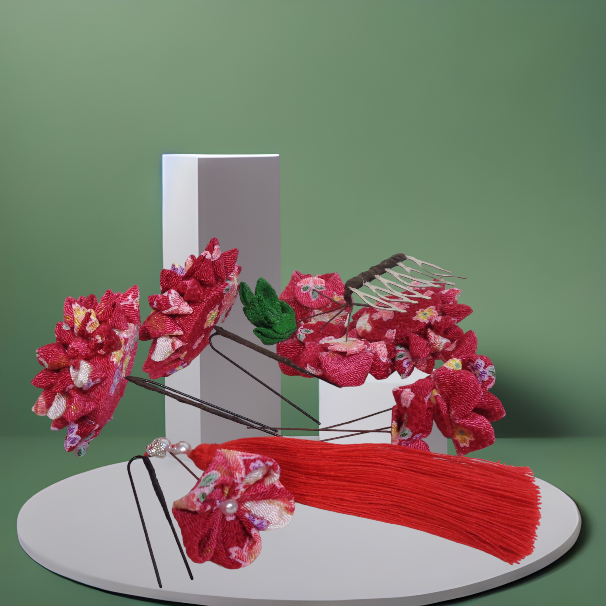 ㉟華やぎの瞬間を飾る ちりめんかんざしセット