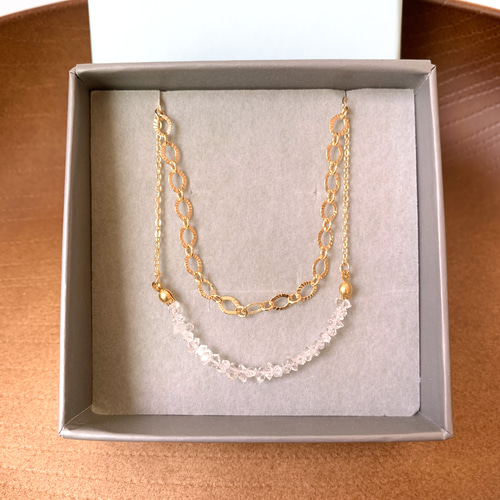 ハーキマーダイヤモンドとデザインチェーンのブレスレット＊14kgf