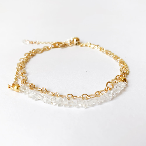 ハーキマーダイヤモンドとデザインチェーンのブレスレット＊14kgf