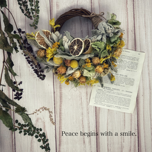 ライムのグレイッシュミニリース:ドライフラワーリース リース 花  