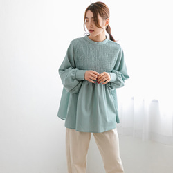 【SALE】シャーリングで顔周り華やか印象 バックリボン 長袖ブラウス 22651 16枚目の画像