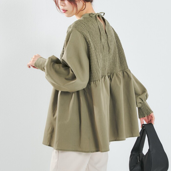 【SALE】シャーリングで顔周り華やか印象 バックリボン 長袖ブラウス 22651 13枚目の画像