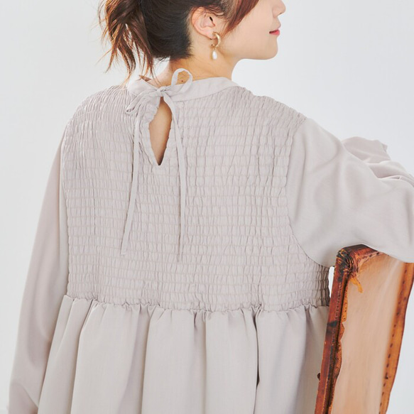 【SALE】シャーリングで顔周り華やか印象 バックリボン 長袖ブラウス 22651 20枚目の画像