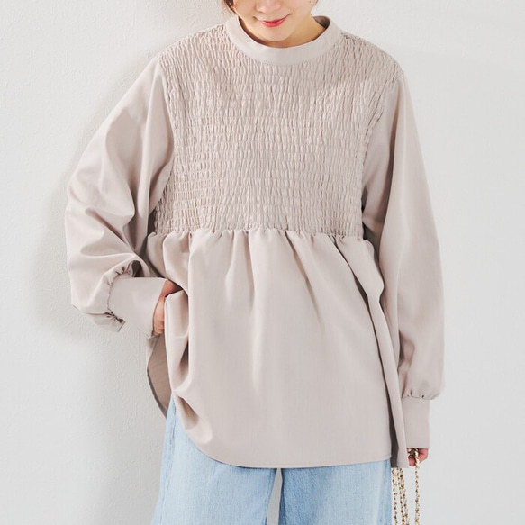【SALE】シャーリングで顔周り華やか印象 バックリボン 長袖ブラウス 22651 7枚目の画像