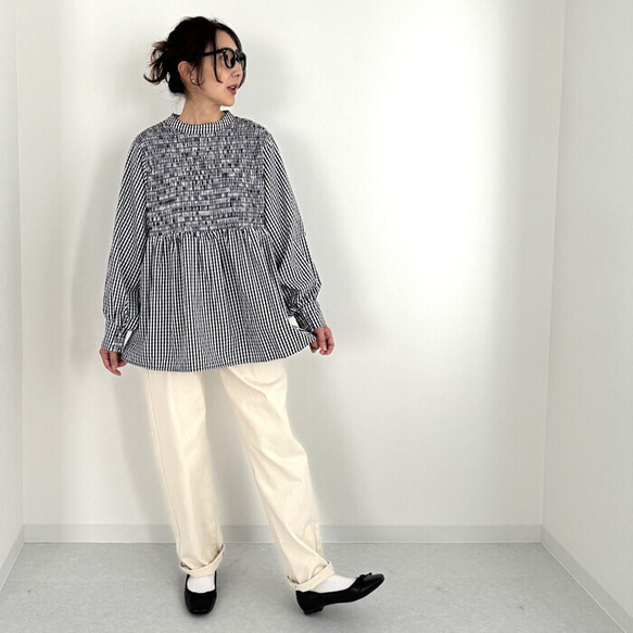 【SALE】シャーリングで顔周り華やか印象 バックリボン 長袖ブラウス 22651 5枚目の画像