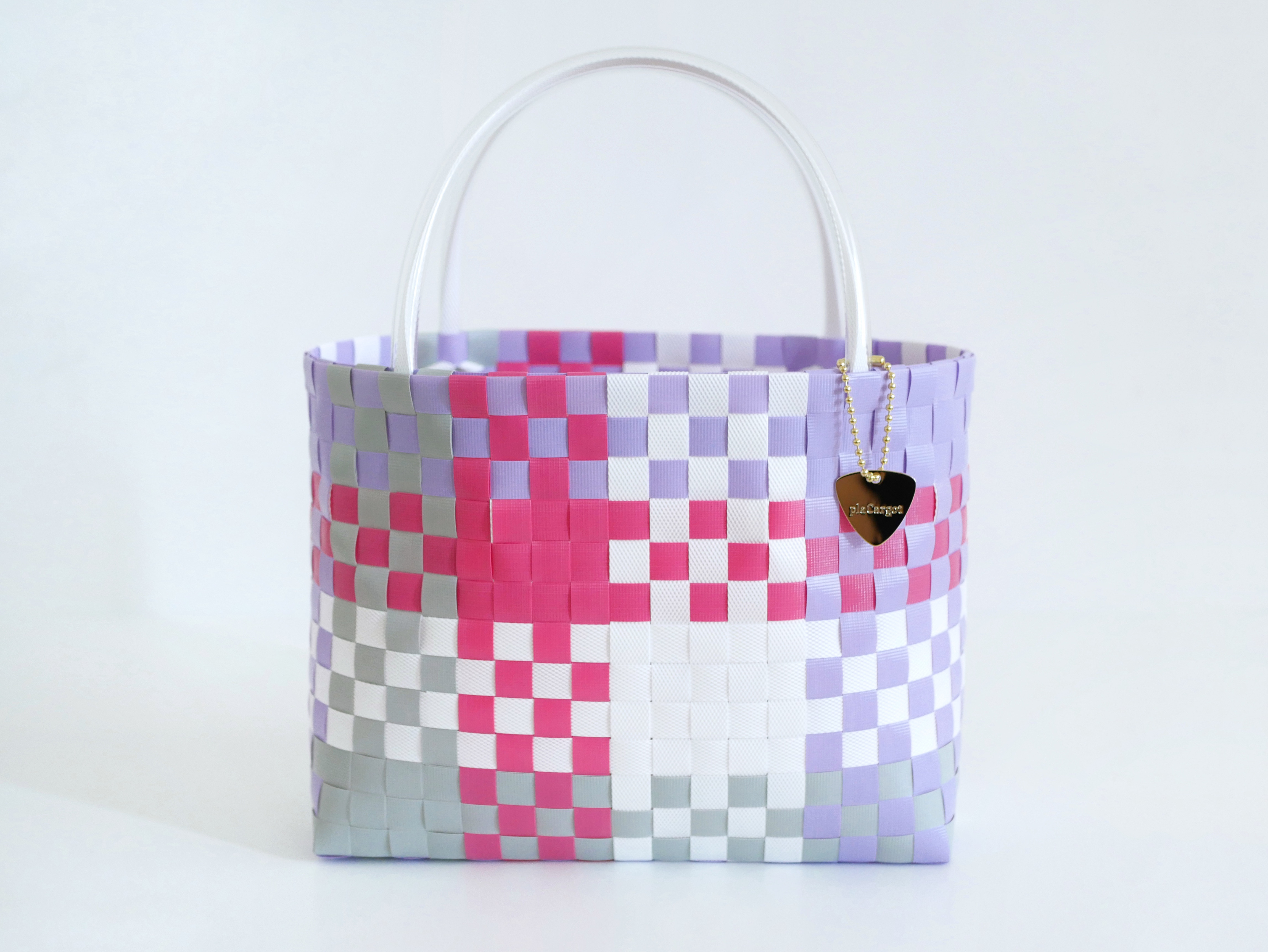 パープル×ビビッドピンクM　2WAYプラカゴバッグ　プラカゴ　かごバッグ　スパバッグ　トートバッグ【受注製作】