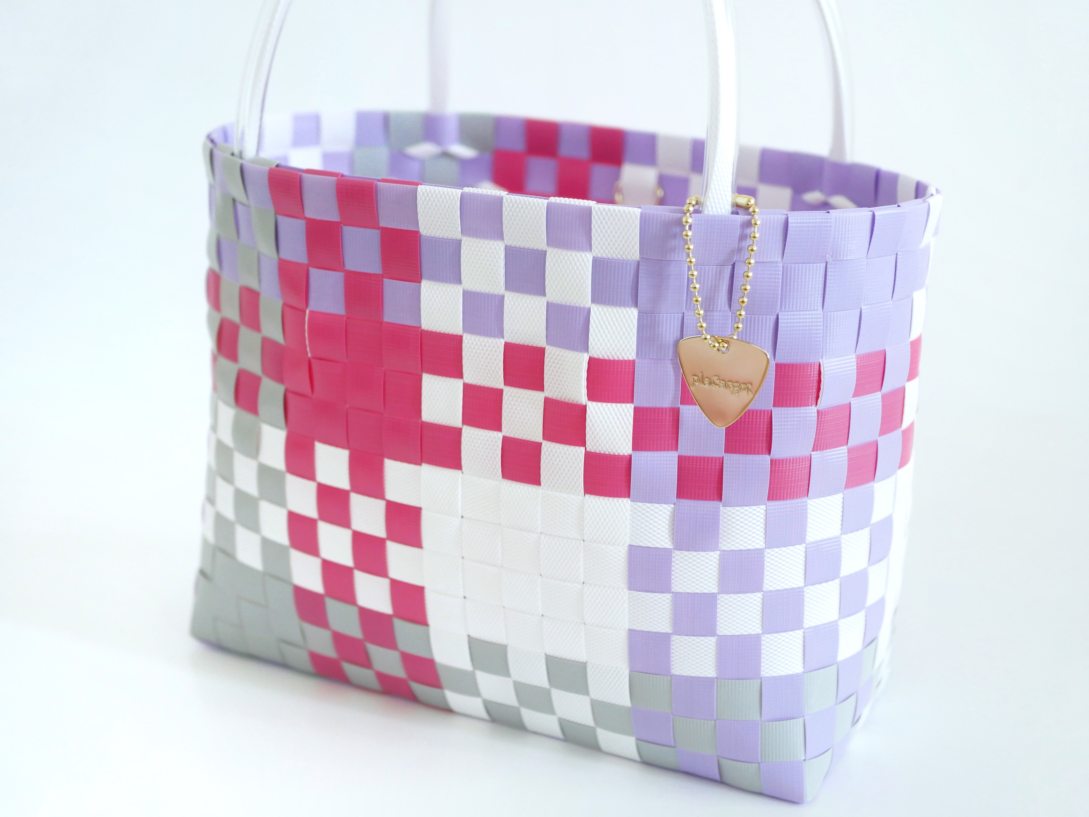 パープル×ビビッドピンクM　2WAYプラカゴバッグ　プラカゴ　かごバッグ　スパバッグ　トートバッグ【受注製作】