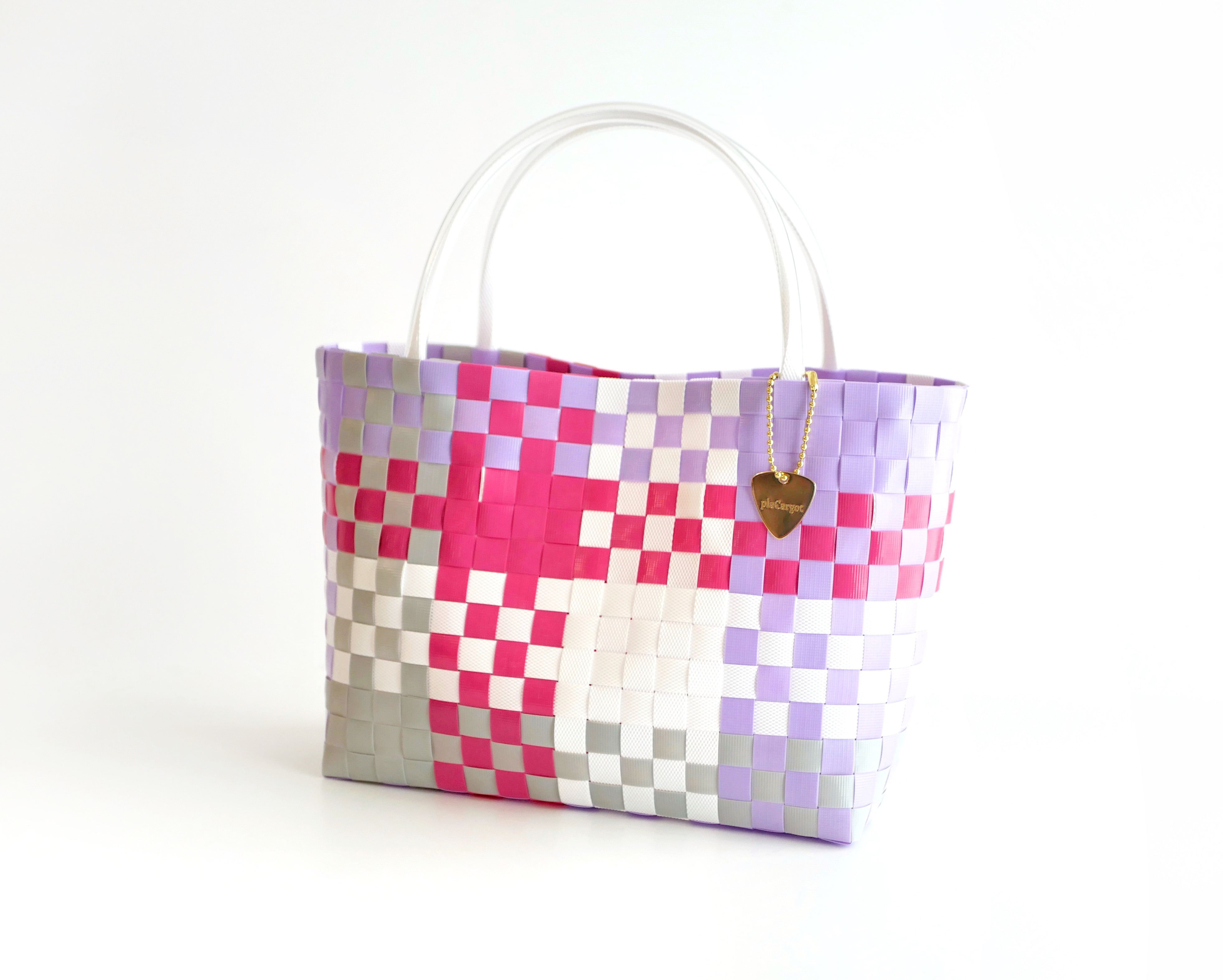 パープル×ビビッドピンクM　2WAYプラカゴバッグ　プラカゴ　かごバッグ　スパバッグ　トートバッグ【受注製作】