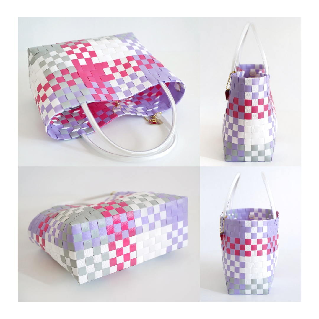 パープル×ビビッドピンクM　2WAYプラカゴバッグ　プラカゴ　かごバッグ　スパバッグ　トートバッグ【受注製作】