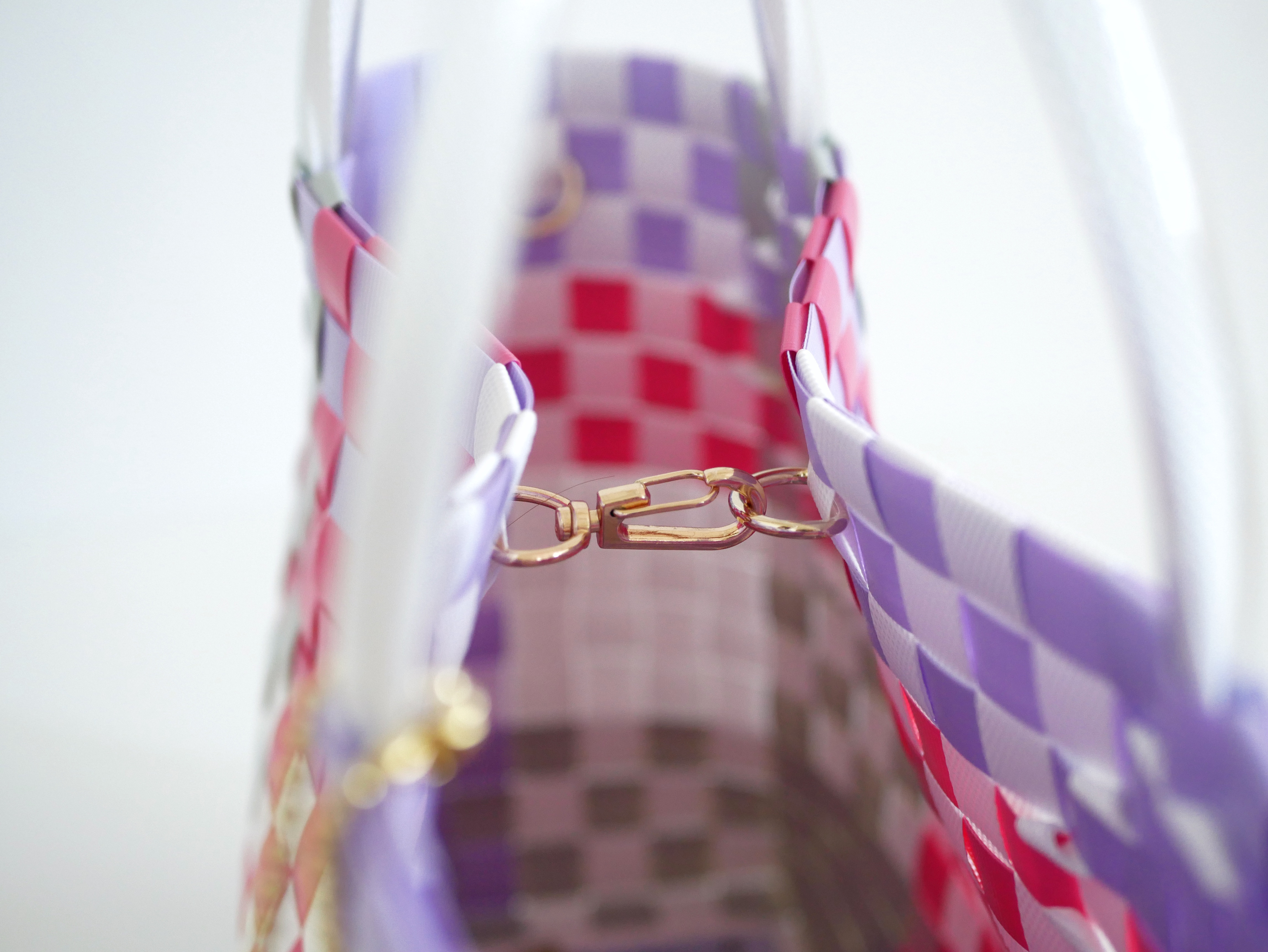 パープル×ビビッドピンクM　2WAYプラカゴバッグ　プラカゴ　かごバッグ　スパバッグ　トートバッグ【受注製作】