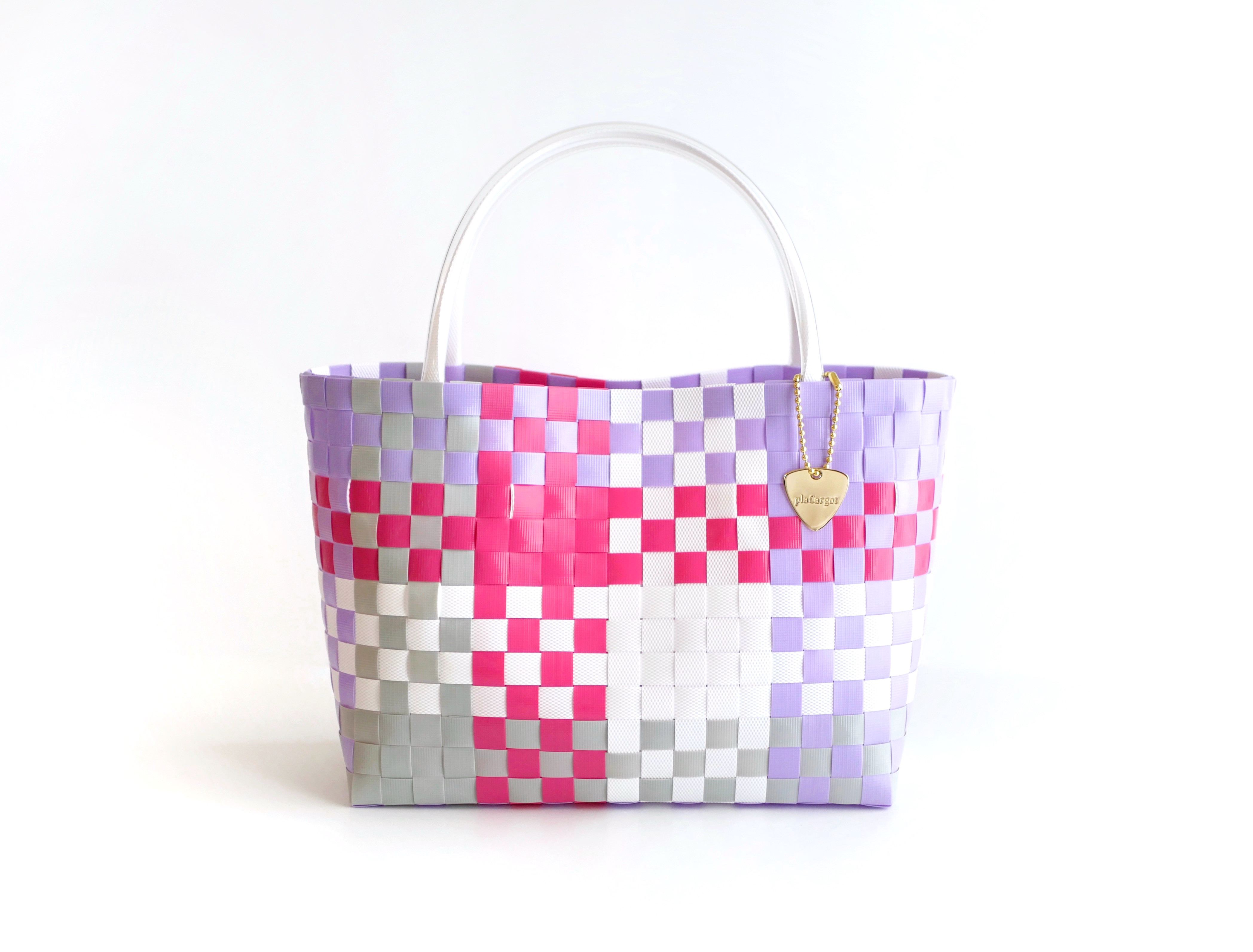 パープル×ビビッドピンクM　2WAYプラカゴバッグ　プラカゴ　かごバッグ　スパバッグ　トートバッグ【受注製作】