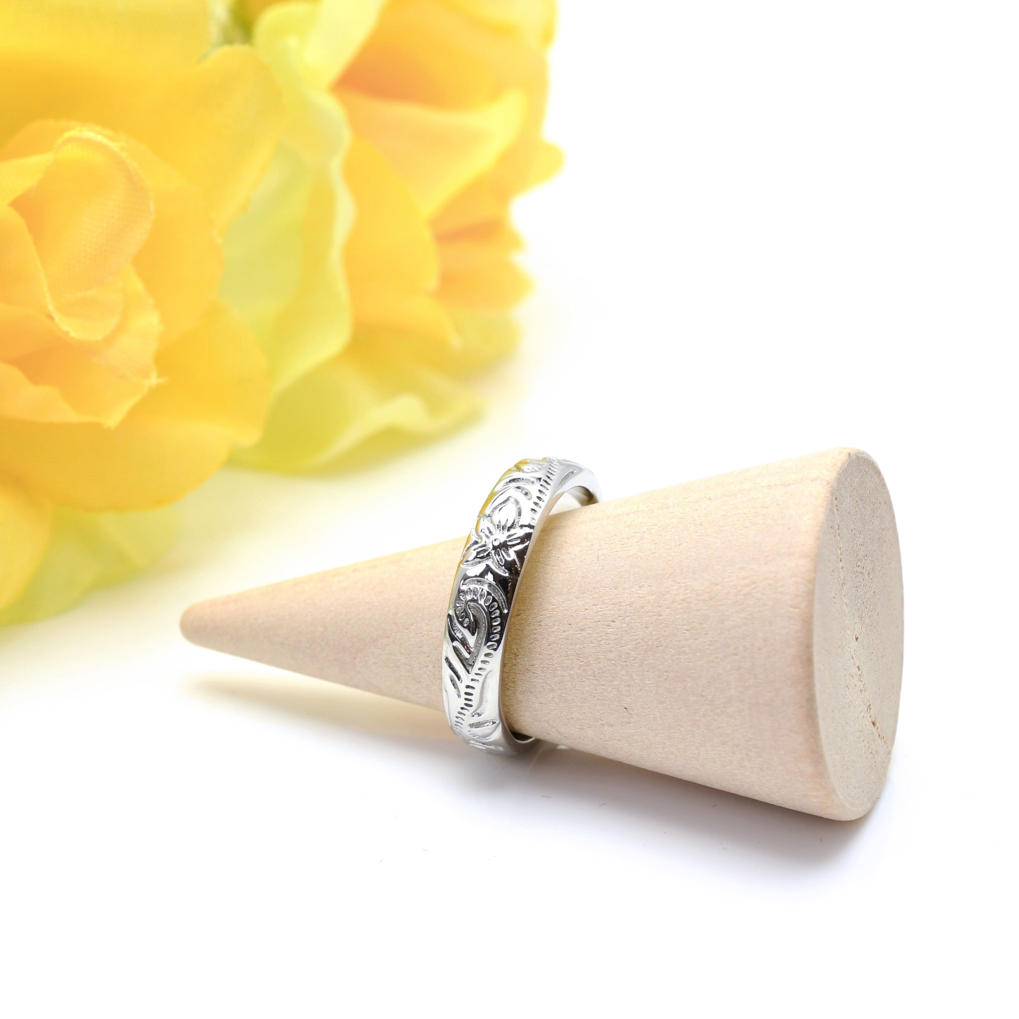 「Hōkū leʻa」幸せ 喜び ☆ ハワイアン シルバー 5㎜ ワイドリング 指輪 刻印 誕生石 ステンレス