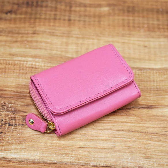 [限量特賣]小錢包三折迷你錢包迷你錢包粉彩粉色HAW008 第2張的照片