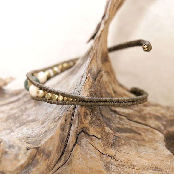 セラフィナイトとリバーストーン天然石マクラメブレスレットmacb014エスニックアジアンエキゾチックなアクセサリー 3枚目の画像