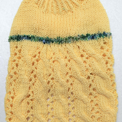山吹色のドレス風セーター縄編みとレース柄が涼しいですよ（SS-1980） 4枚目の画像