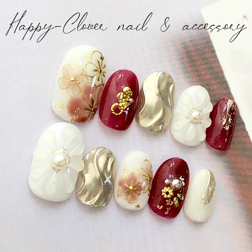 【No.016】ネイルチップ♡成人式・和柄・お花・前撮り【手数料込】 成人式ネイル 和柄ネイル お花ネイル 和装ネイル 前撮り 卒業式