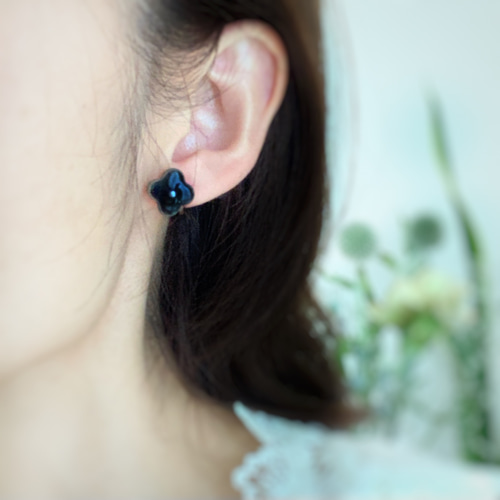 ラスト　シャネル御用達ツイード　リントン社　ボタンピアス　イヤリング　ブルー　夏 ラストシャネル御用達ツイードリントン社ボタンピアスイヤリングブルー夏