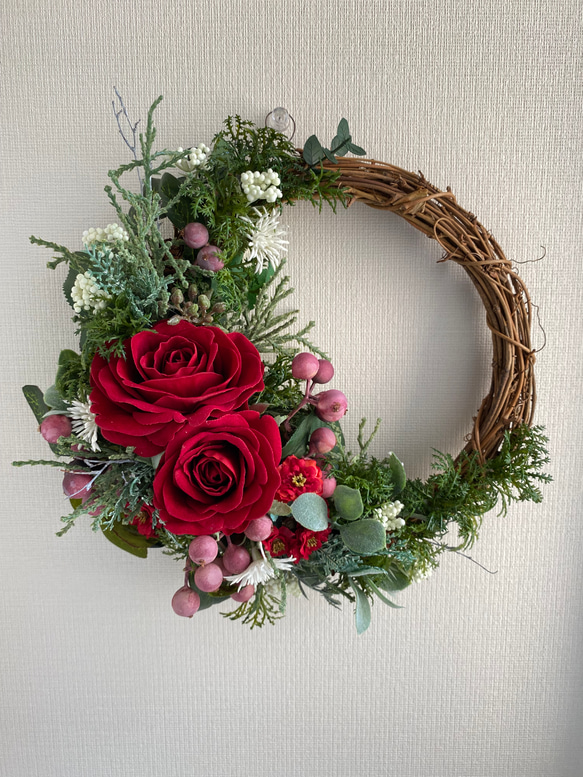 Creema限定』【送料無料】赤いバラのクリスマスリース アーティ