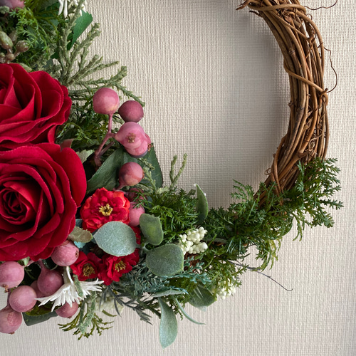Creema限定』【送料無料】赤いバラのクリスマスリース アーティ