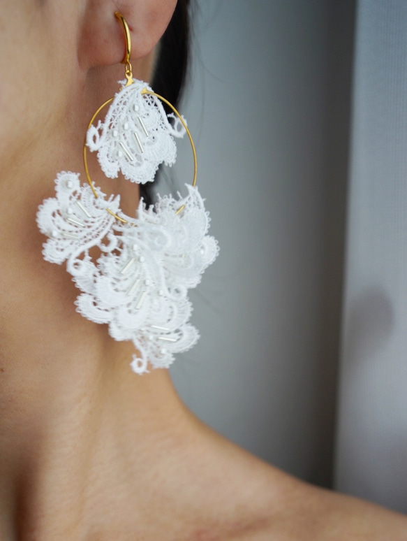 超可爱 057 レース 結婚式 花嫁 アクセサリー ピアス イヤリング アクセサリー