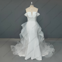 シンプル オフショルダー ウェディングドレス 二次会 結婚式ドレス 443 2枚目の画像