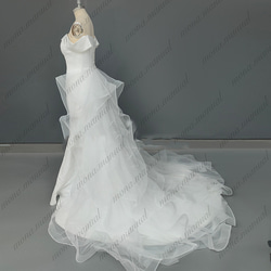 シンプル オフショルダー ウェディングドレス 二次会 結婚式ドレス 443 4枚目の画像