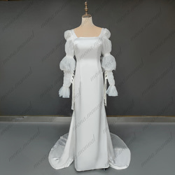 シンプルクラシカル スレンダーライン ウェディングドレス 二次会 結婚式ドレス 505 2枚目の画像