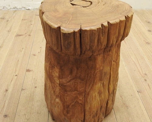 送料無料 オールドチーク無垢材 臼スツール 43cm 切株スツール 椅子
