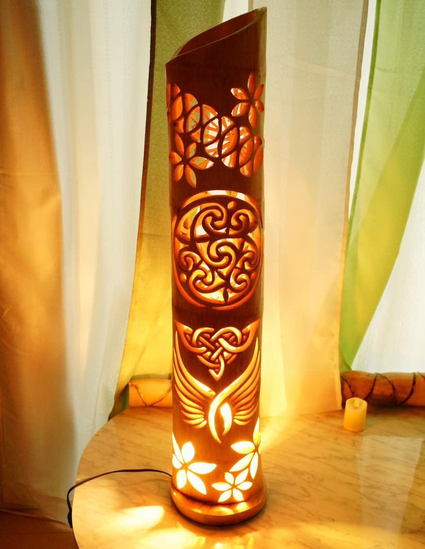 竹あかり・竹灯籠・竹灯篭・竹ランプ 両面彫り～ 癒しの灯り☆waka☆～～